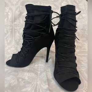 Qupid heels, Black suede, Size 7.5